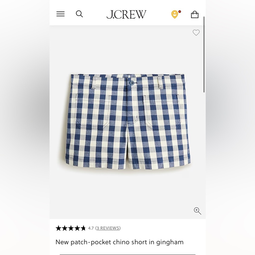 J. Crew women’s patch pocket Navy and White Gingham chino Shorts